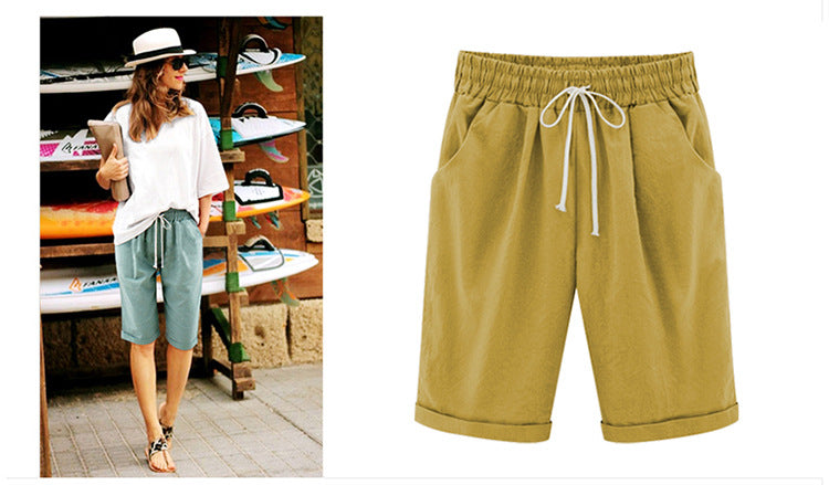 Women's Casual Soft Solid Drawstring Shorts Plus Size Ten Color