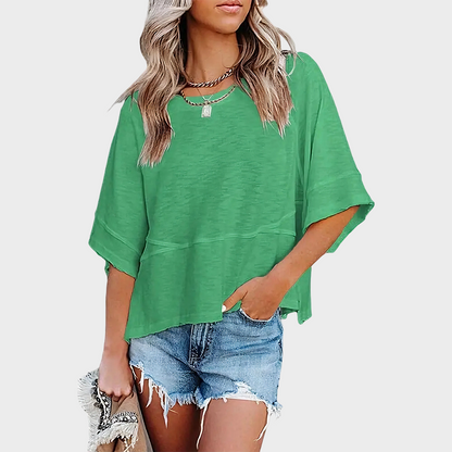 Aure Paris Panel Solid Color Flared Sleeve T-Shirt