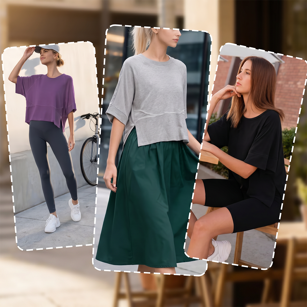 Aure Paris Panel Solid Color Flared Sleeve T-Shirt