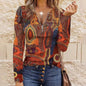 Autumn Aztec Geometric Zippered Long Sleeve Top