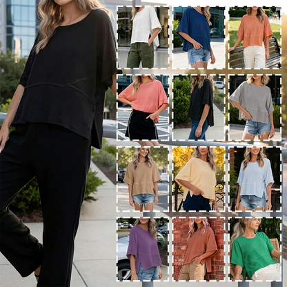 Aure Paris Panel Solid Color Flared Sleeve T-Shirt