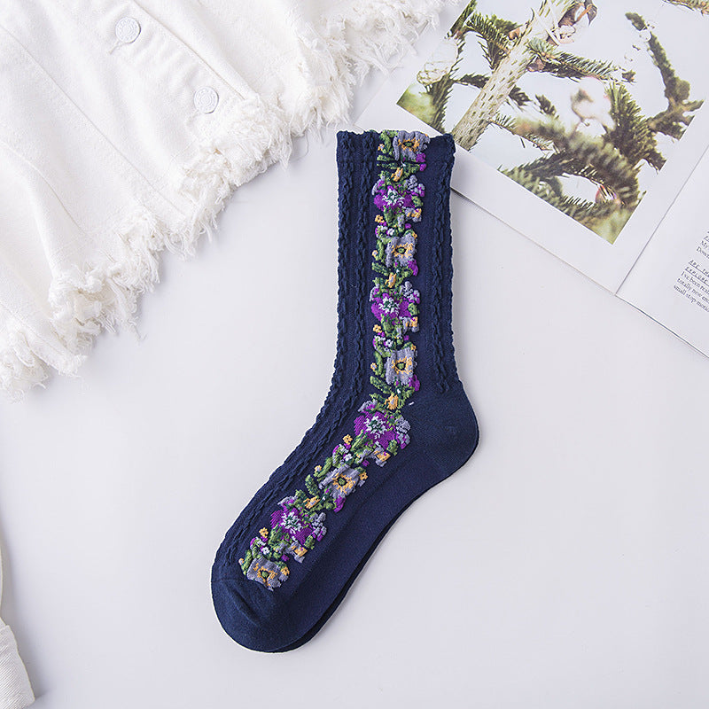 5 pairs Vintage Embroidered Floral Socks