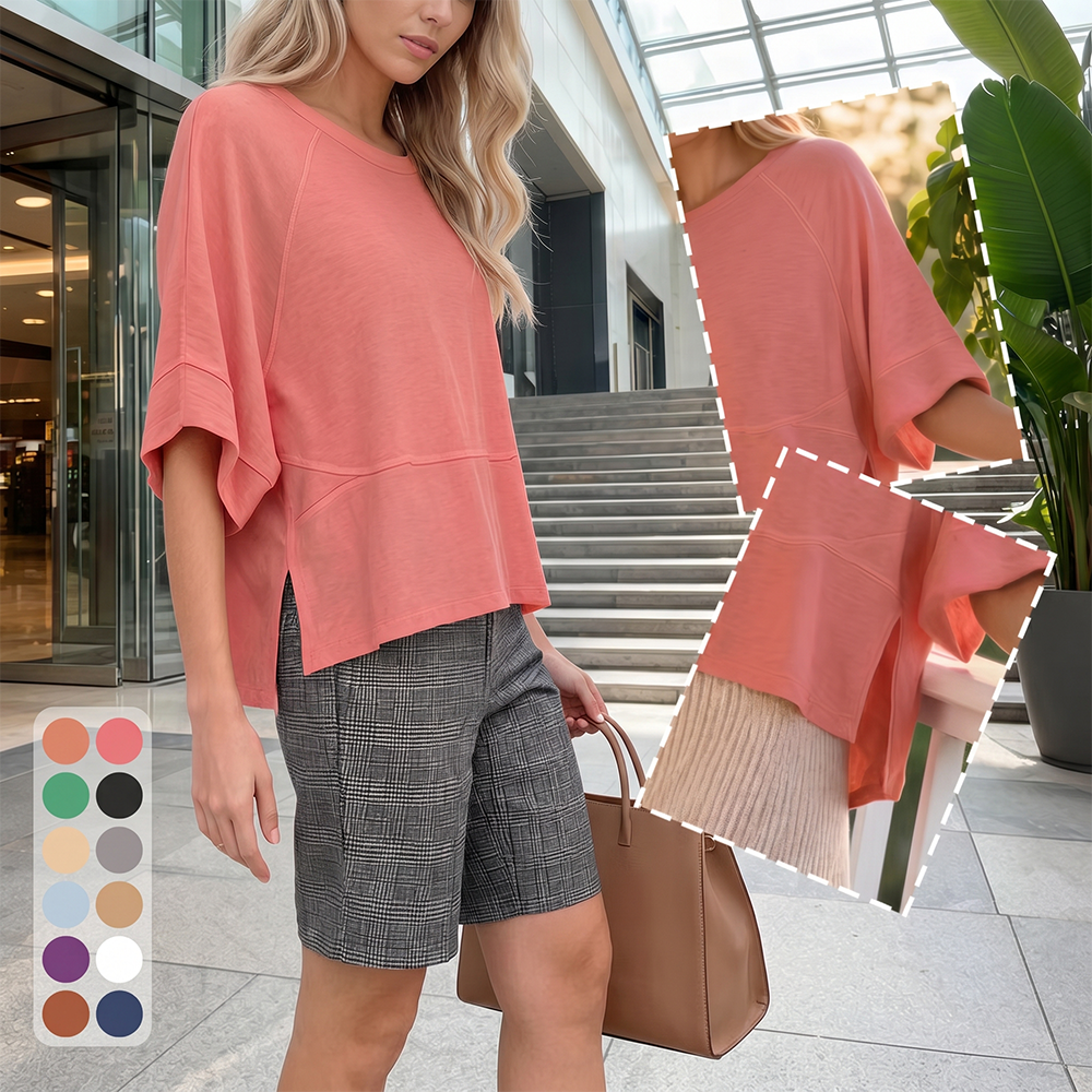 Aure Paris Panel Solid Color Flared Sleeve T-Shirt