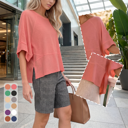 Aure Paris Panel Solid Color Flared Sleeve T-Shirt
