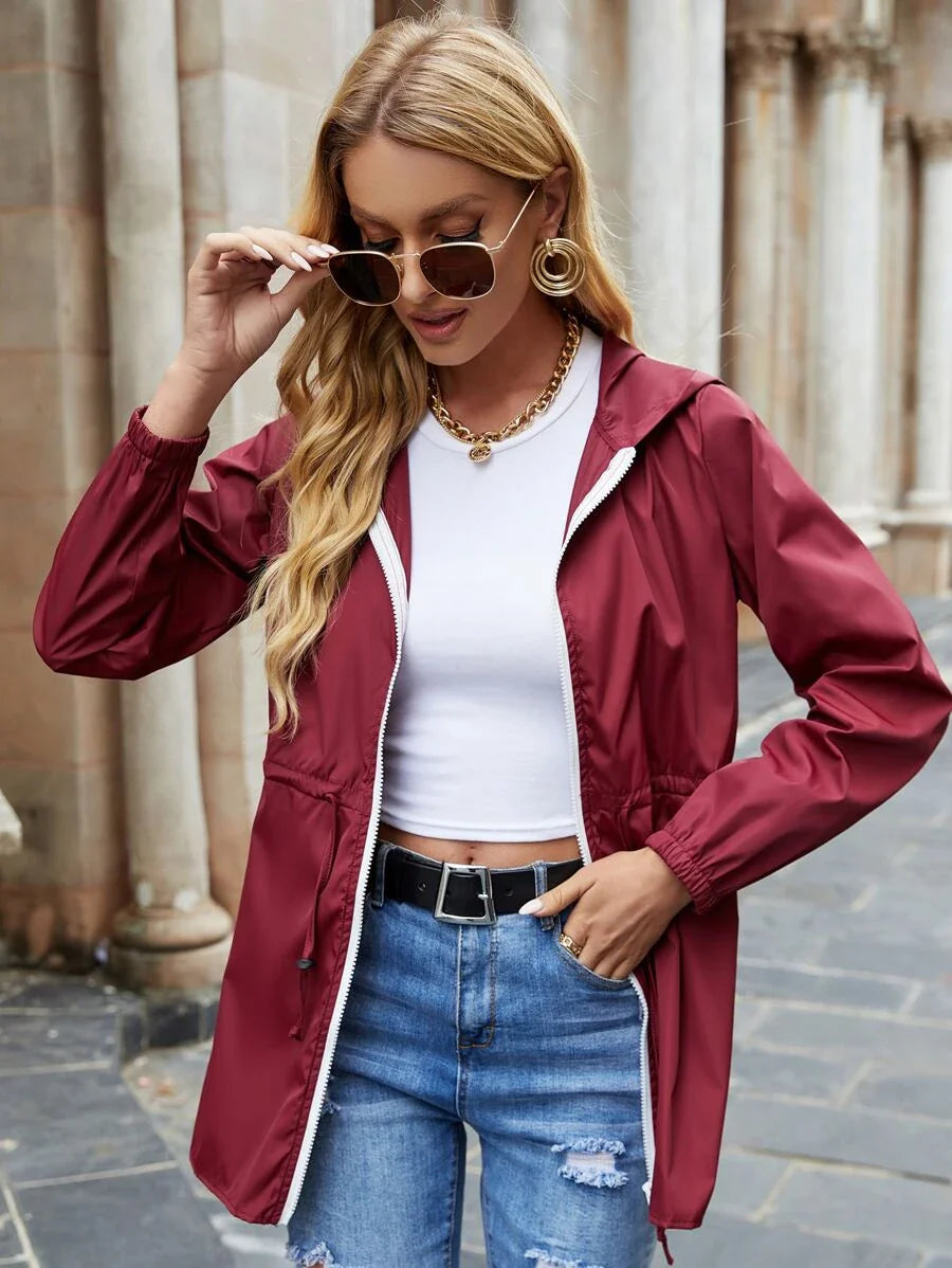 Zip Up Drawstring Hooded Jacket