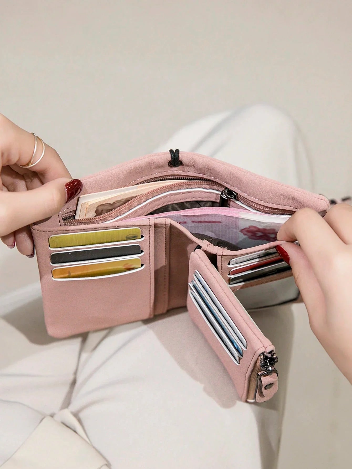 Women's RFID Tri-Fold Wallet with Card Slots & Zip Coin Pocket