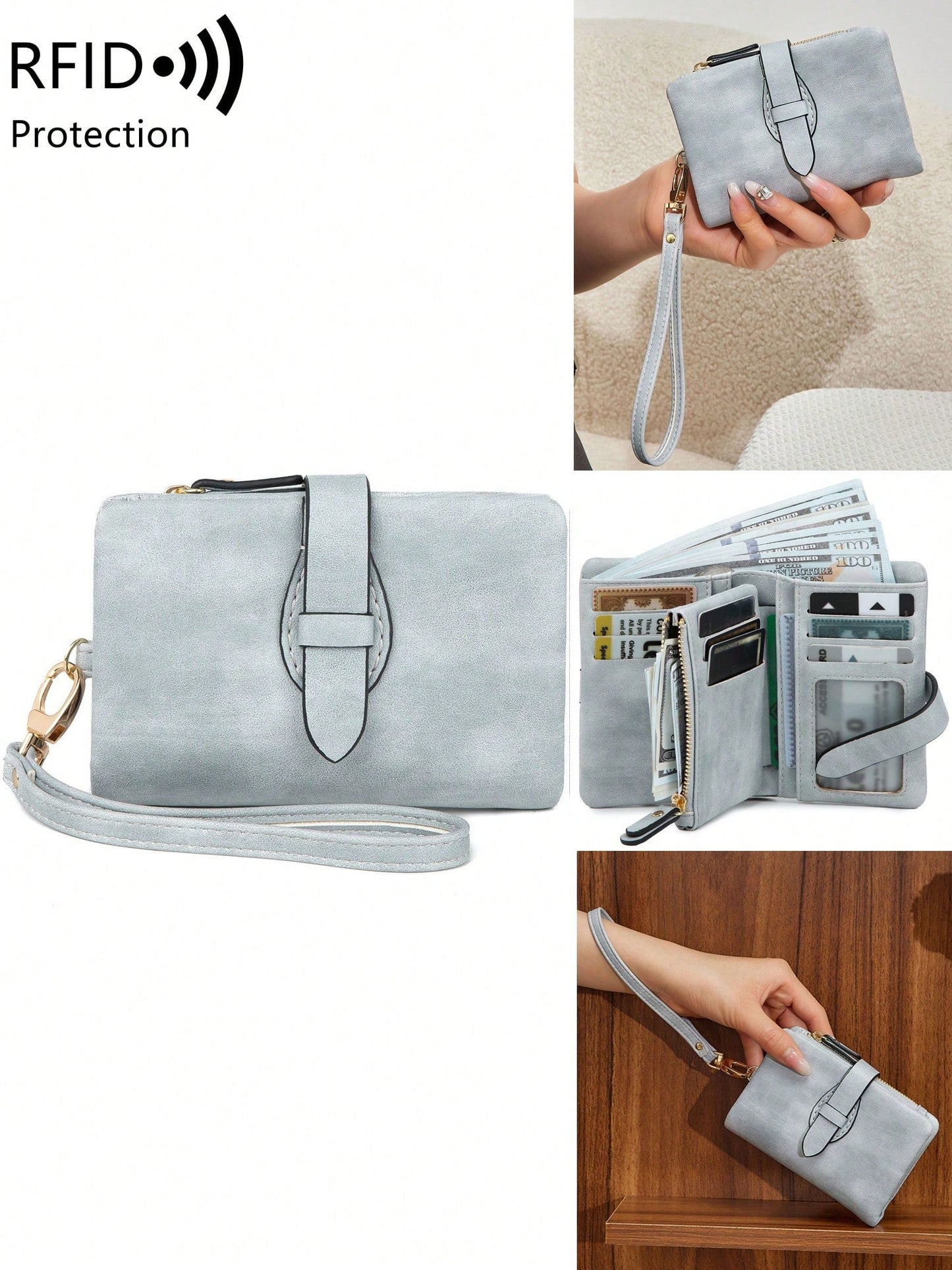 Women's RFID Tri-Fold Wallet with Card Slots & Zip Coin Pocket