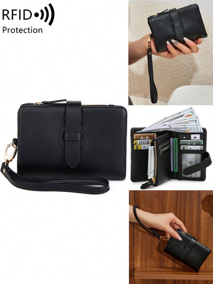 Women's RFID Tri-Fold Wallet with Card Slots & Zip Coin Pocket