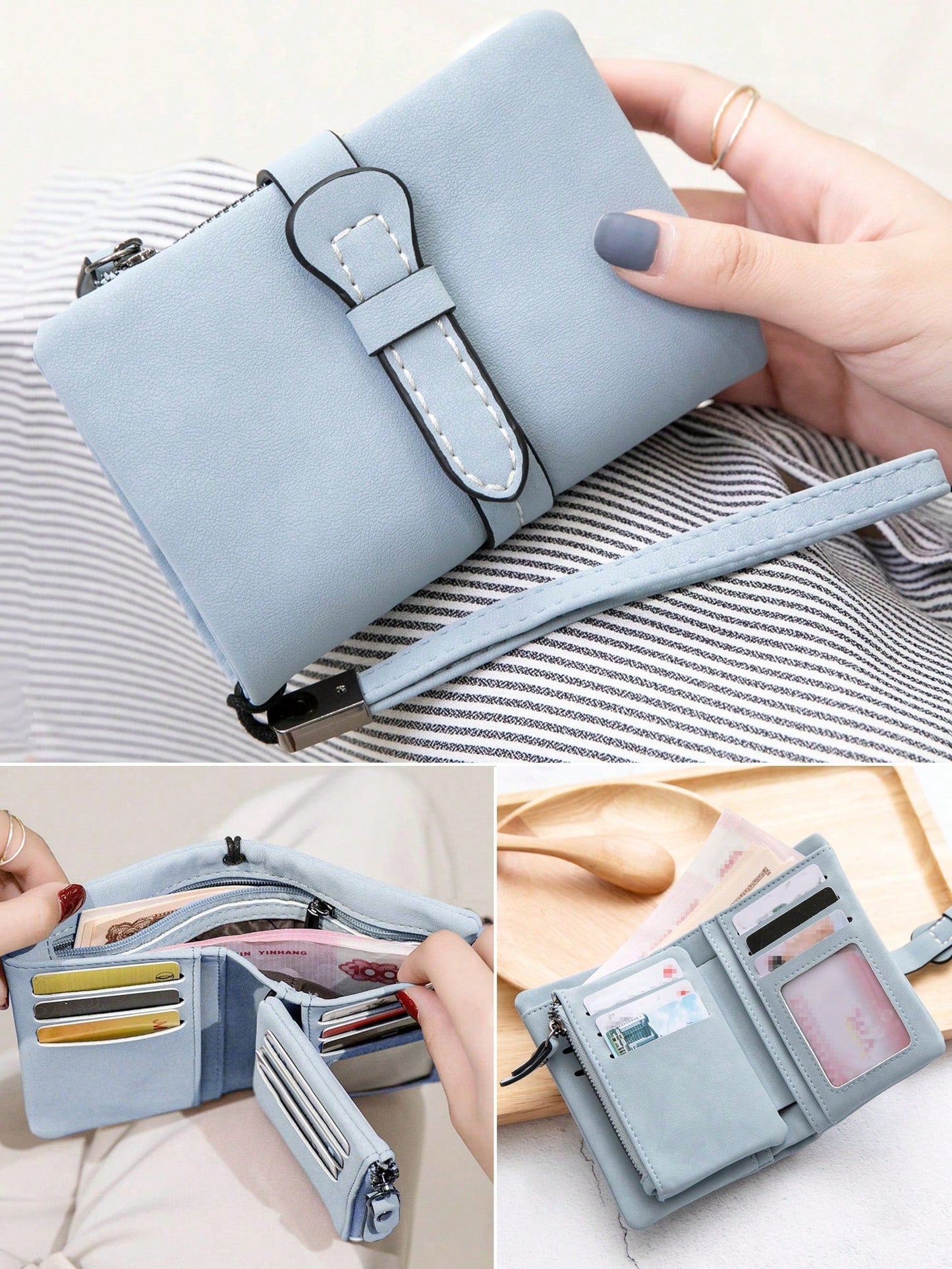 Women's RFID Tri-Fold Wallet with Card Slots & Zip Coin Pocket