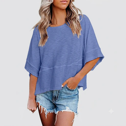 Aure Paris Panel Solid Color Flared Sleeve T-Shirt