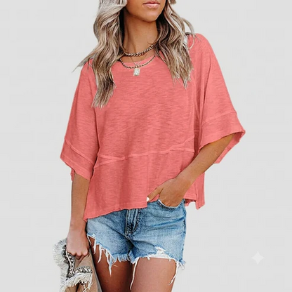 Aure Paris Panel Solid Color Flared Sleeve T-Shirt
