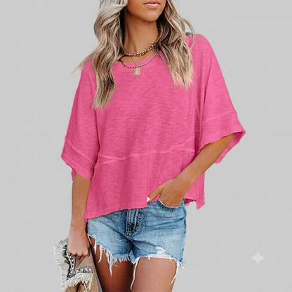 Aure Paris Panel Solid Color Flared Sleeve T-Shirt