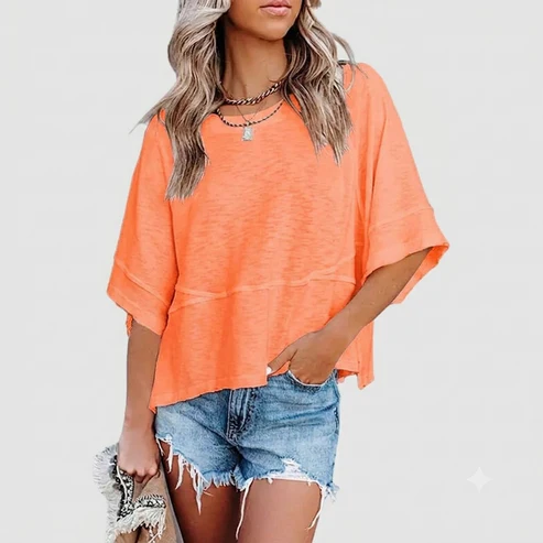 Aure Paris Panel Solid Color Flared Sleeve T-Shirt
