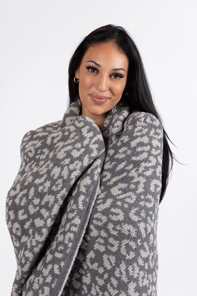 Make Me Believe Dark Grey Small Leopard Print Blanket DOORBUSTER