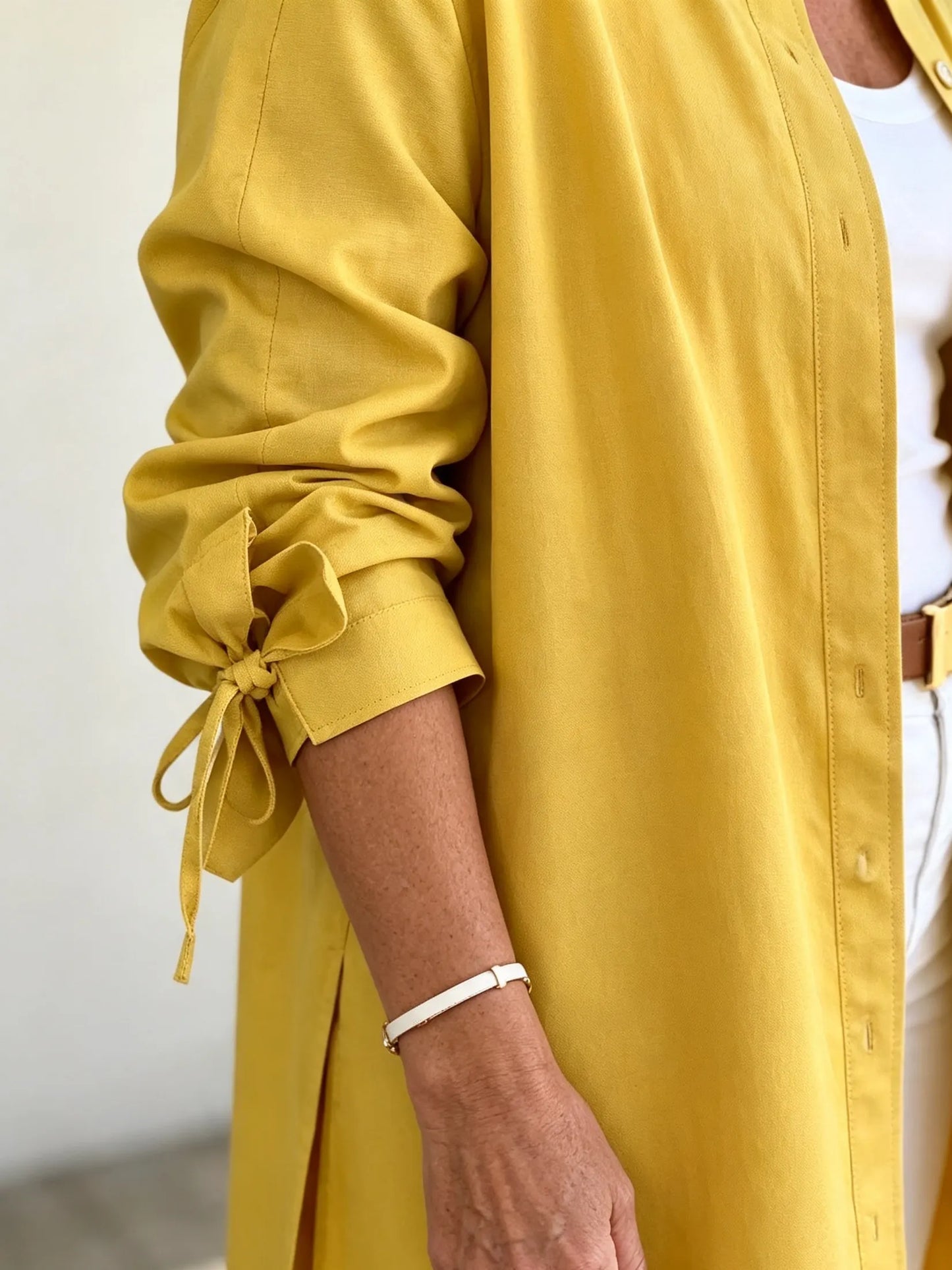 Solid Color Long Cotton Shirt Jackets Women Swing Jacket Shap Flattering Gathered Yolk At The Back