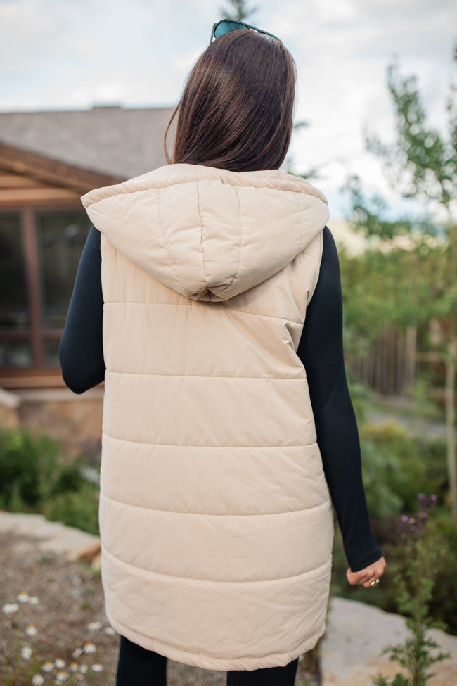 Up The Hill Beige Midi Puffer Vest