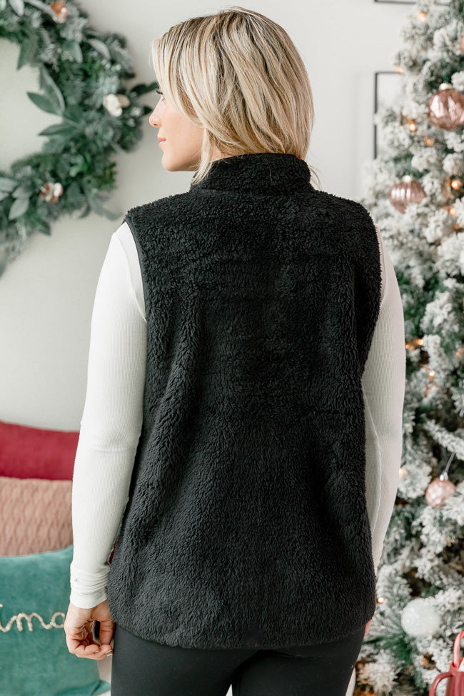 On The Slopes Black Sherpa Vest FINAL SALE