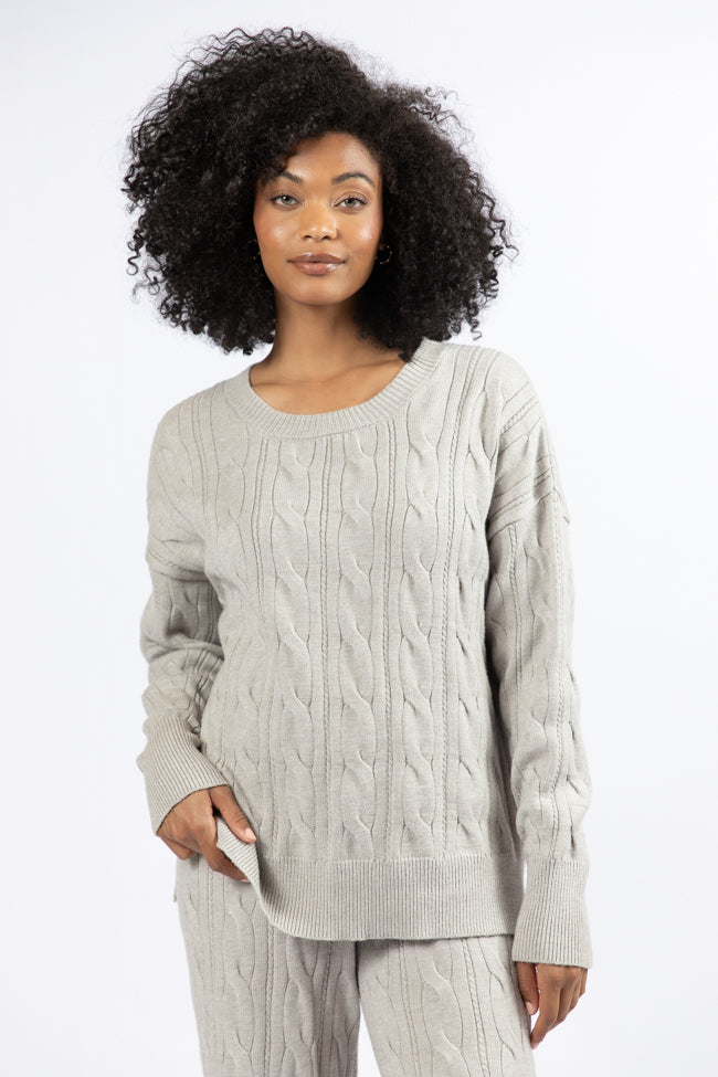 Forever Winter Grey Cable Knit Lounge Top DOORBUSTER