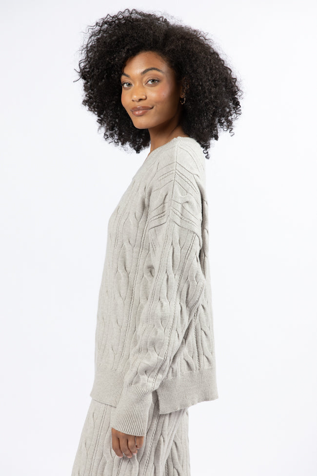 Forever Winter Grey Cable Knit Lounge Top DOORBUSTER