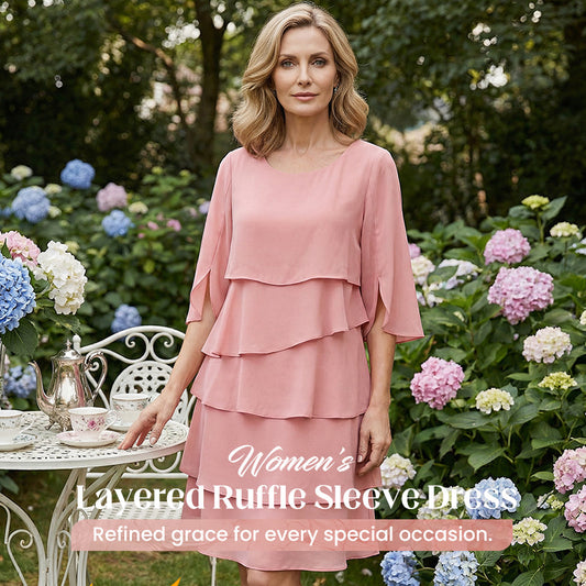 Women's Elegant Layered Ruffle Sleeve Dress – Effortless Style for Every Occasion