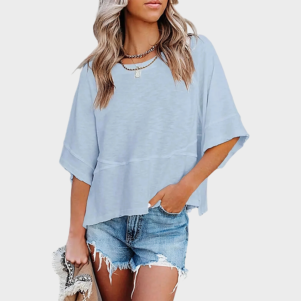 Aure Paris Panel Solid Color Flared Sleeve T-Shirt