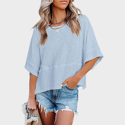 Aure Paris Panel Solid Color Flared Sleeve T-Shirt