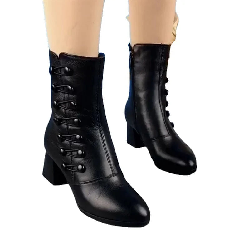 🔥Last Day Promotion 50% OFF - Women Warm Side Butto Leather Ankle Boots