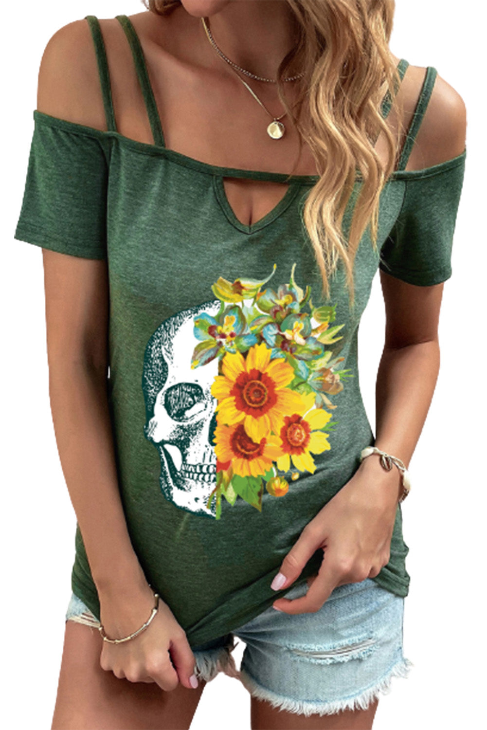 Strappy Off-the-shoulder Short Sleeve Top