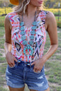 Western Aztec Print Ruffled Sleeveless Bodysuit