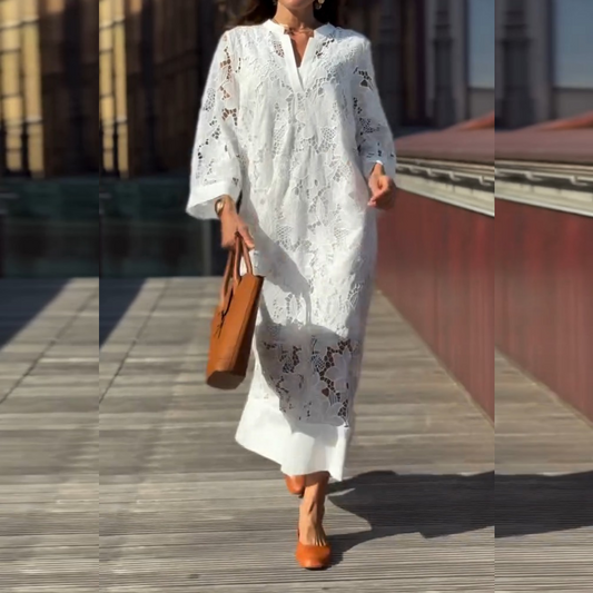 Casual V-Neck Lace Long Dress
