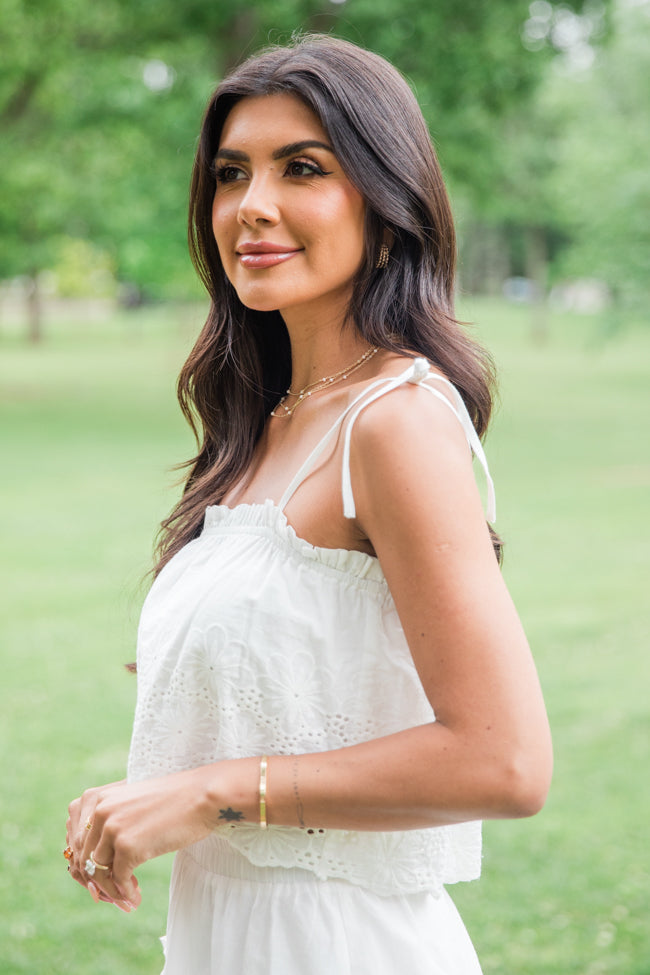 Dockside Dream White Crochet Detail Crop Top