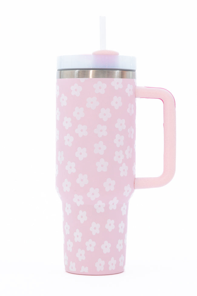 Sippin' Pretty Light Pink Daisy 40 oz Drink Tumbler With Lid And Straw