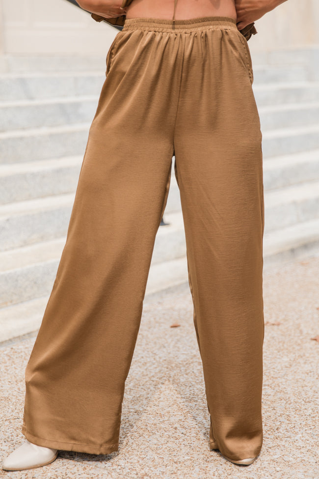 Downtown Meetup Sand Satin Wide Leg Pants FINAL SALE