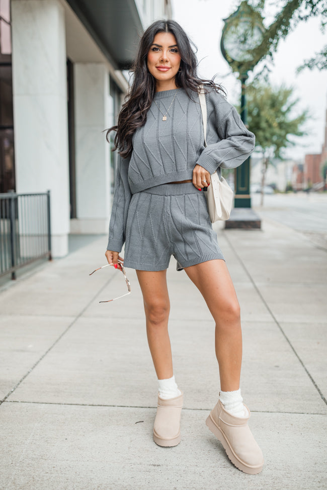 All the Way Home Charcoal Textured Sweater Set