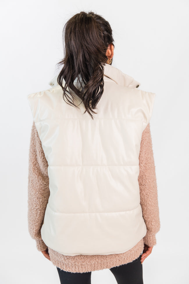 Holley Cream Faux Leather Puffer Vest Emily Fauver X Pink Lily