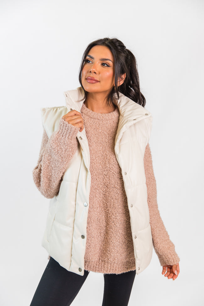 Holley Cream Faux Leather Puffer Vest Emily Fauver X Pink Lily