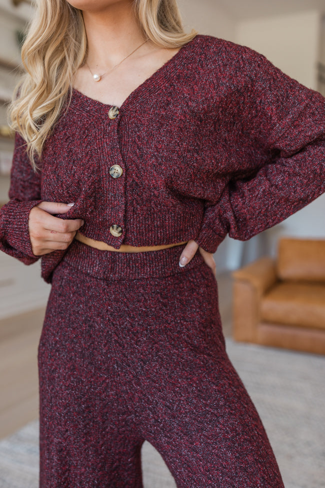 Cool Factor Dusty Burgundy Cropped Cardigan & Wide Leg Set FINAL SALE