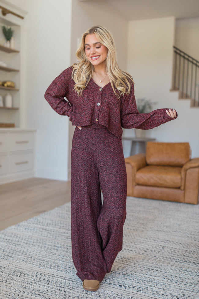 Cool Factor Dusty Burgundy Cropped Cardigan & Wide Leg Set FINAL SALE