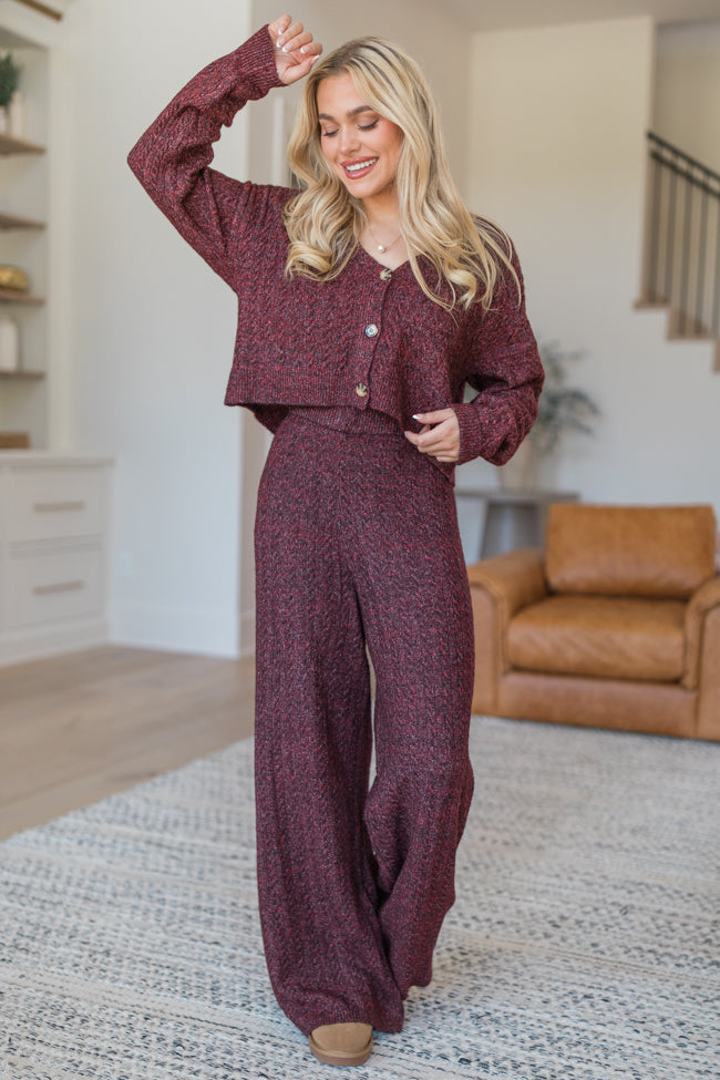 Cool Factor Dusty Burgundy Cropped Cardigan & Wide Leg Set FINAL SALE