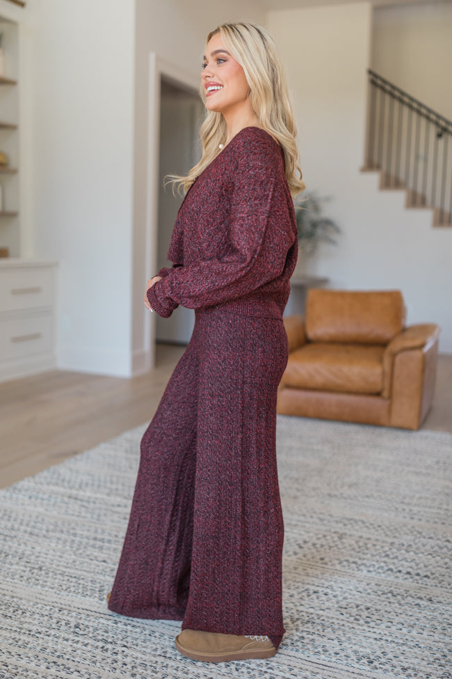 Cool Factor Dusty Burgundy Cropped Cardigan & Wide Leg Set FINAL SALE