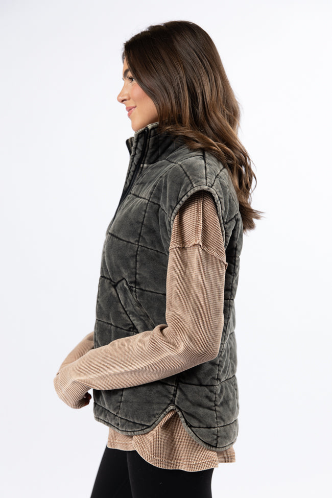 Perfect Tone Black Acid Wash Quilted Vest