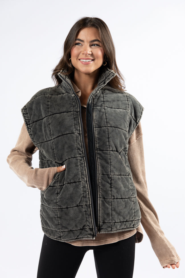 Perfect Tone Black Acid Wash Quilted Vest