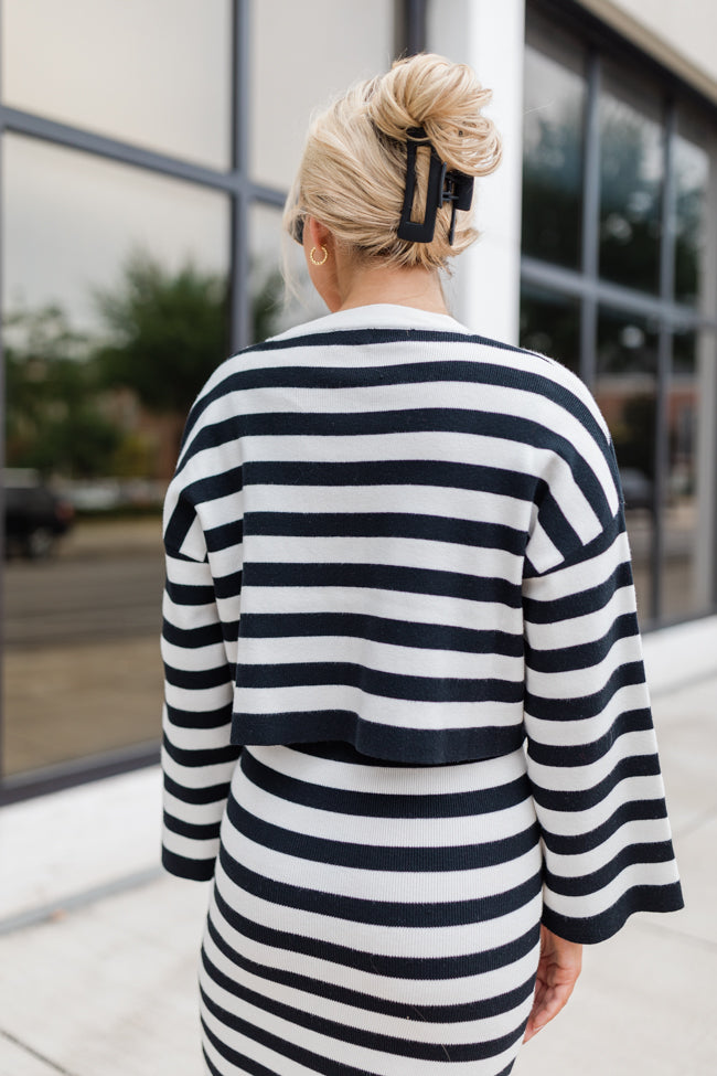 Feels Like Love Black and White Striped Dress and Cardigan Set FINAL SALE