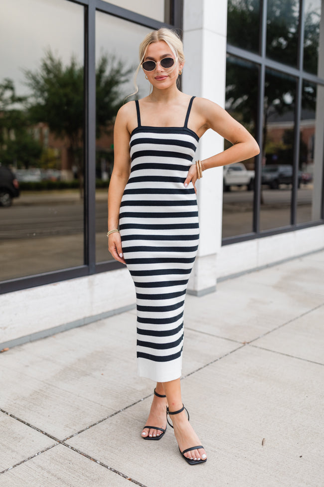 Feels Like Love Black and White Striped Dress and Cardigan Set FINAL SALE