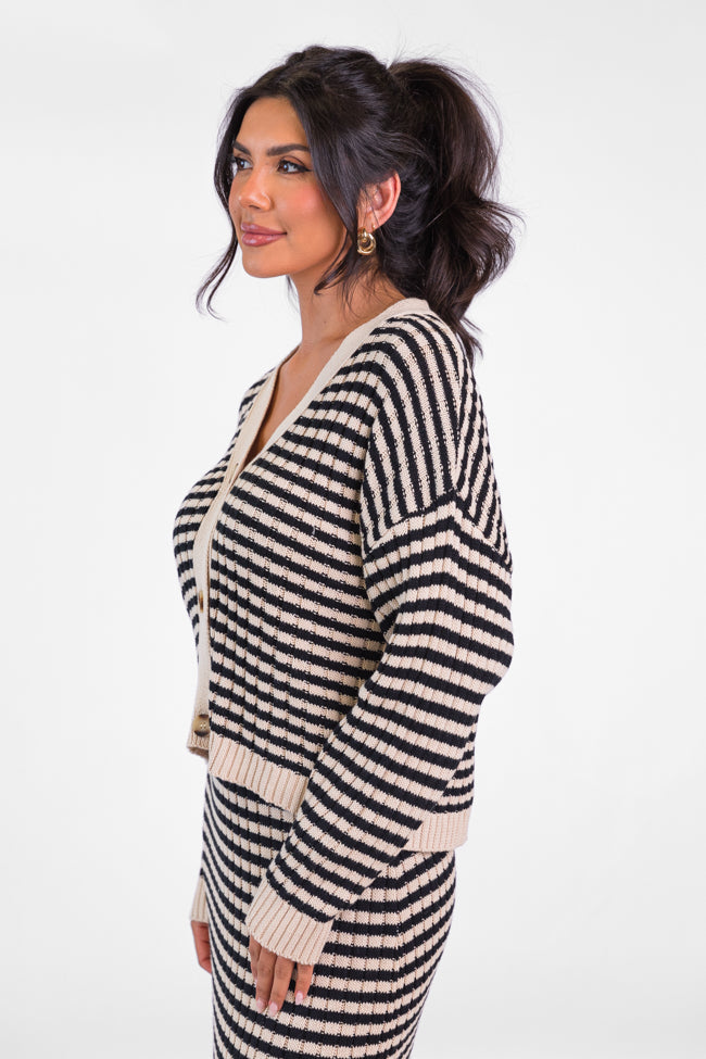 Believe In Me Cream and Black Button Front Striped Cardigan