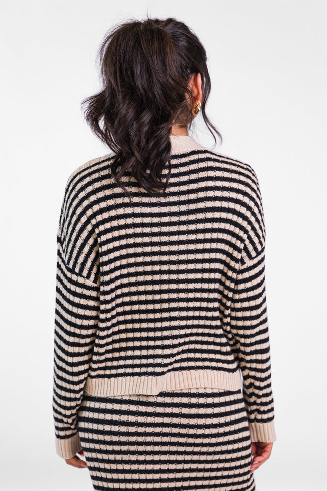 Believe In Me Cream and Black Button Front Striped Cardigan