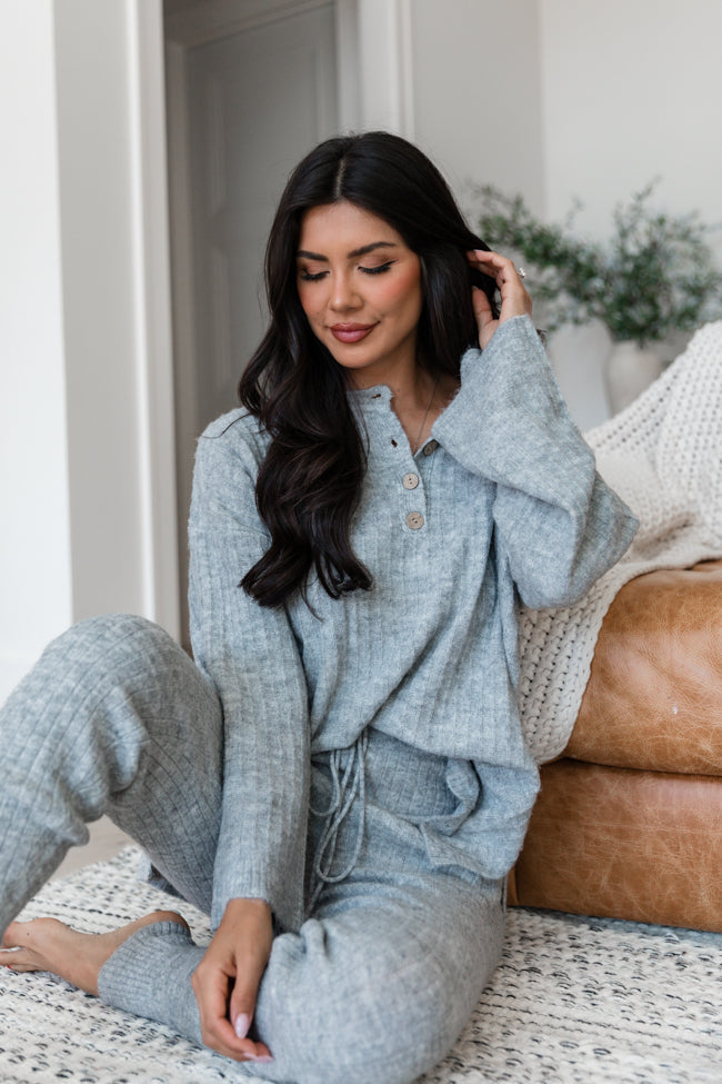 Downtime Heather Grey Ribbed Sweater Set