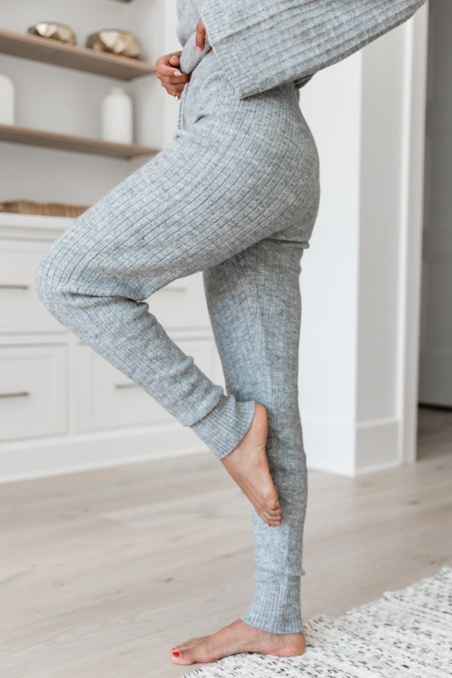 Downtime Heather Grey Ribbed Sweater Set