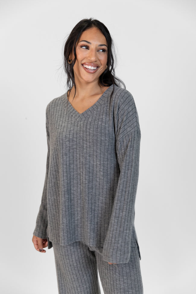 Comfort Zone Charcoal Ribbed Lounge Top