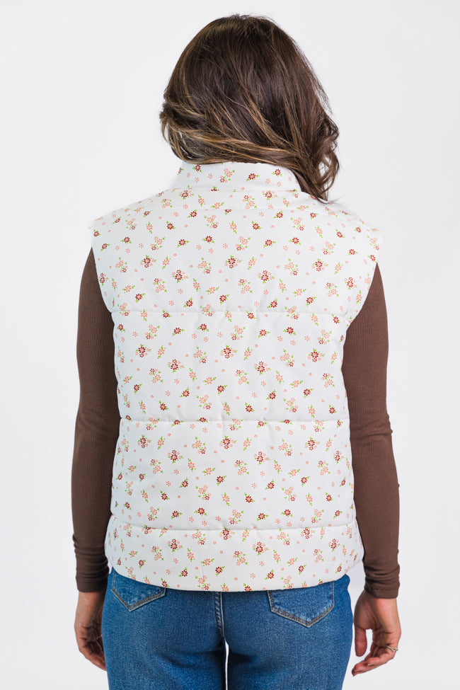 In A Bubble Ivory Floral Puffer Vest